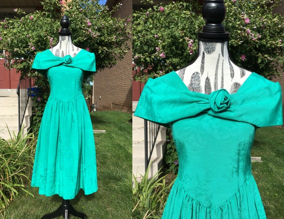 Kelly Green Handmade 80s Cocktail Party Dress Gree