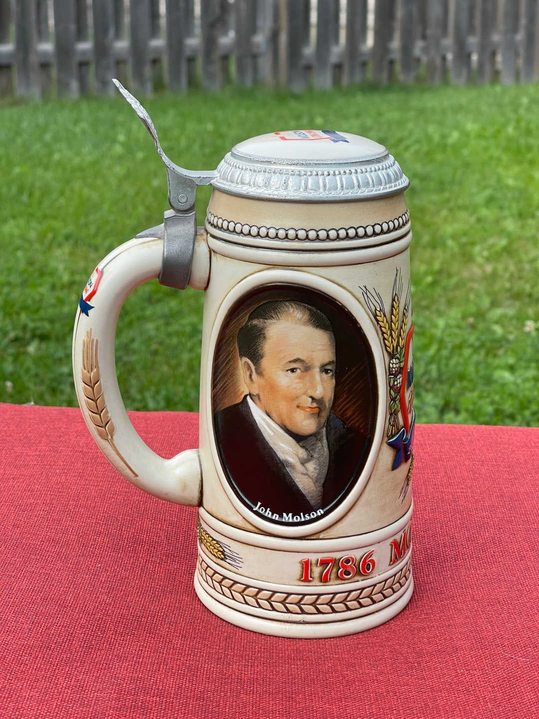 Vintage 1786 1986 John Molson Beer Stein With Lid / Ceramic Beer Stein