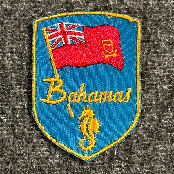 Vintage Bahamas Flag Seahorse Embroidered Sew On Patch / Cool Travel Patches For Denim Jackets / Patches for Backpacks