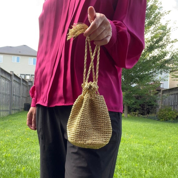 Vintage Gorgeous Gold Small Evening Bag Purse Dra… - image 1
