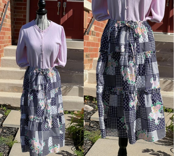 Vintage Tiered Boho Prairie Midi Skirt / Prairie … - image 1