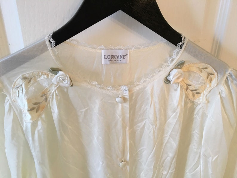 Vintage Lorraine Babydoll Nightie Nylon Babydoll Night Robe Peignoir Robe Beautiful Sheer with Rose Detail at Shoulders Size Medium