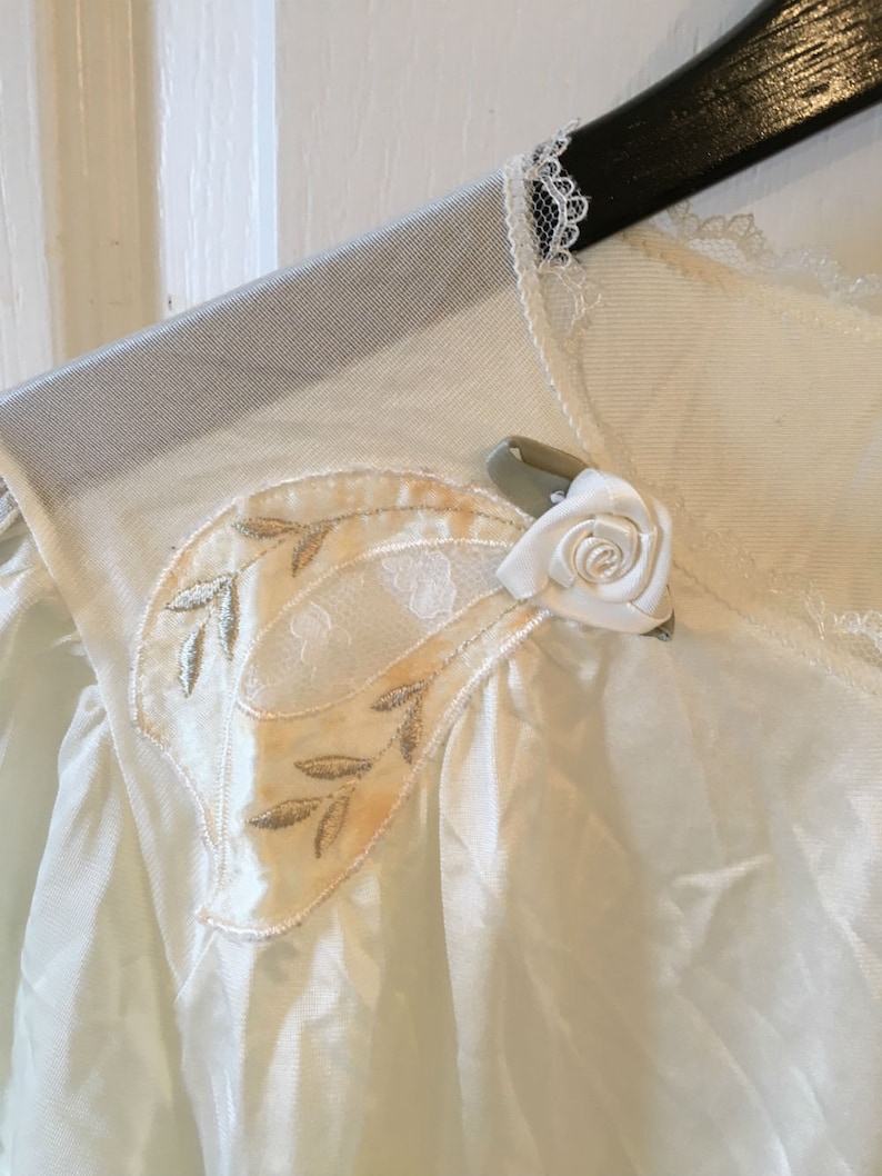 Vintage Lorraine Babydoll Nightie Nylon Babydoll Night Robe Peignoir Robe Beautiful Sheer with Rose Detail at Shoulders Size Medium