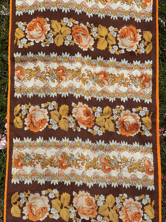 Vintage Brown and Orange Floral Ponytail Scarf / … - image 8