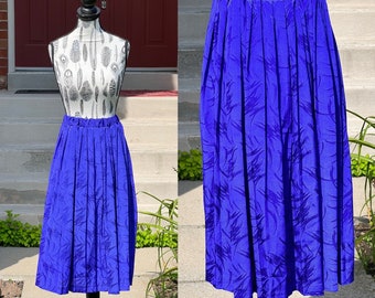 Vintage 80s Orite Petite Blue Brocade Pleated Midi Maxi Skirt / Accordion Pleated Skirt A Line Skirt