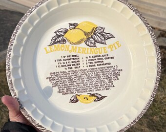 Vintage Lemon Meringue Pie Ceramic Plate / Recipe Pie Plate / Vintage Ceramic Pie Baking Dish