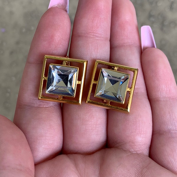 Vintage Avon Gold Tone Faux Diamond Clip On Earrings / Avon Jewelry / Gold Earrings