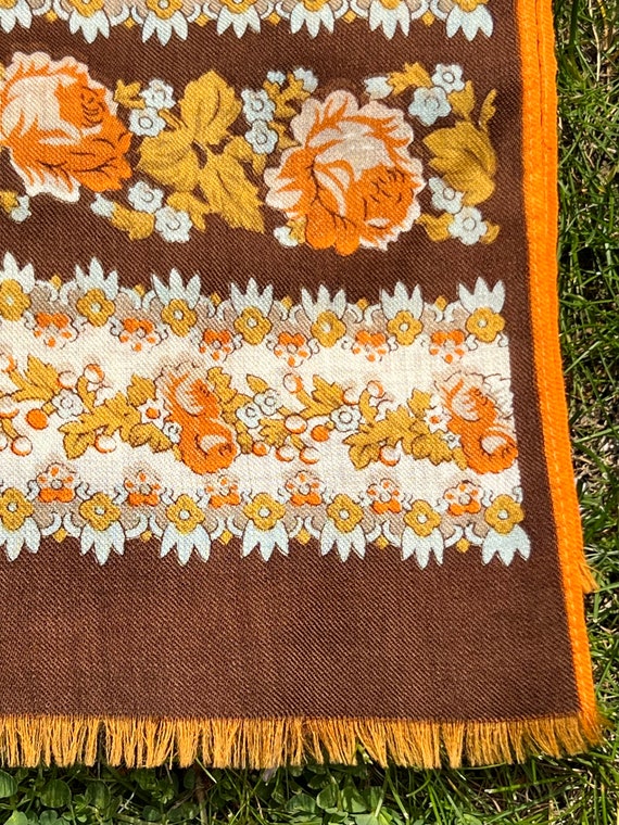 Vintage Brown and Orange Floral Ponytail Scarf / … - image 6