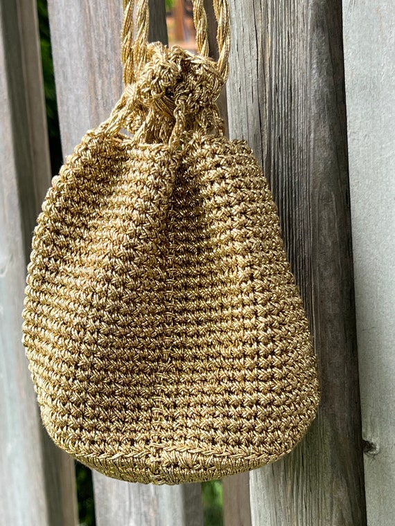 Vintage Gorgeous Gold Small Evening Bag Purse Dra… - image 5
