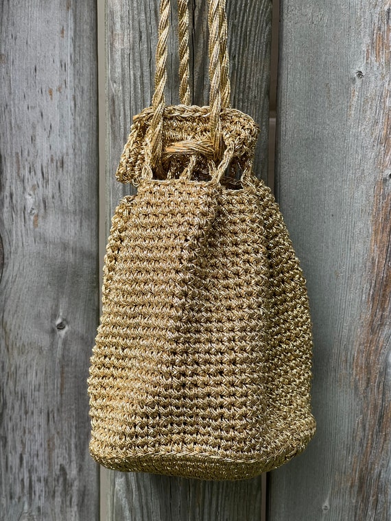 Vintage Gorgeous Gold Small Evening Bag Purse Dra… - image 3