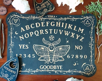 Moth Spirit Board & Planchette Set // Alpha Numeric Talking Board // Laser Engraved Answers Board