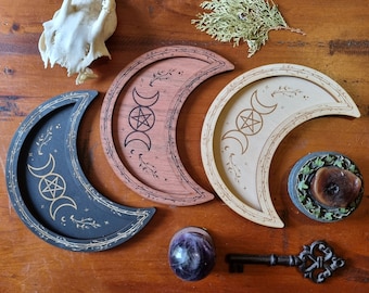 Crescent Moon Trinket Dish // Magical Witchy Jewellery Tray // Wooden Homewares