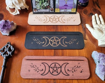 Triple Goddess Card Stand // Tarot Oracle Affirmation Card Display // Laser Engraved Divination Stand
