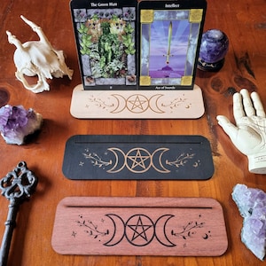 Triple Goddess Card Stand // Tarot Oracle Affirmation Card Display // Laser Engraved Divination Stand