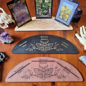 Three Card Moth Tarot Stand // Tarot Oracle Affirmation Card Display // Laser Engraved Divination Stand