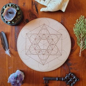 Metatron&#39;s Cube Crystal Grid // Laser Engraved Sacred Geometry Grid