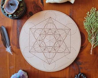 Metatron's Cube Crystal Grid // Laser Engraved Sacred Geometry Grid