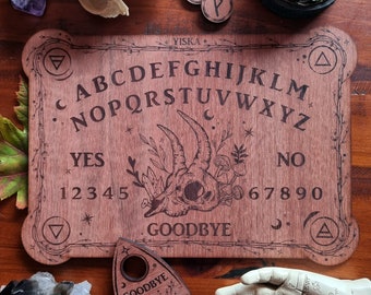 Forest Skull Spirit Board & Planchette Set // Alpha Numeric Talking Board // Laser Engraved Answers Board