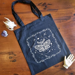 Celestial Moth Tote Bag // Witch Wicca Pagan Cotton Bag