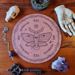 Celestial Moth Pendulum Board // Laser Engraved Answers Board Jarrah