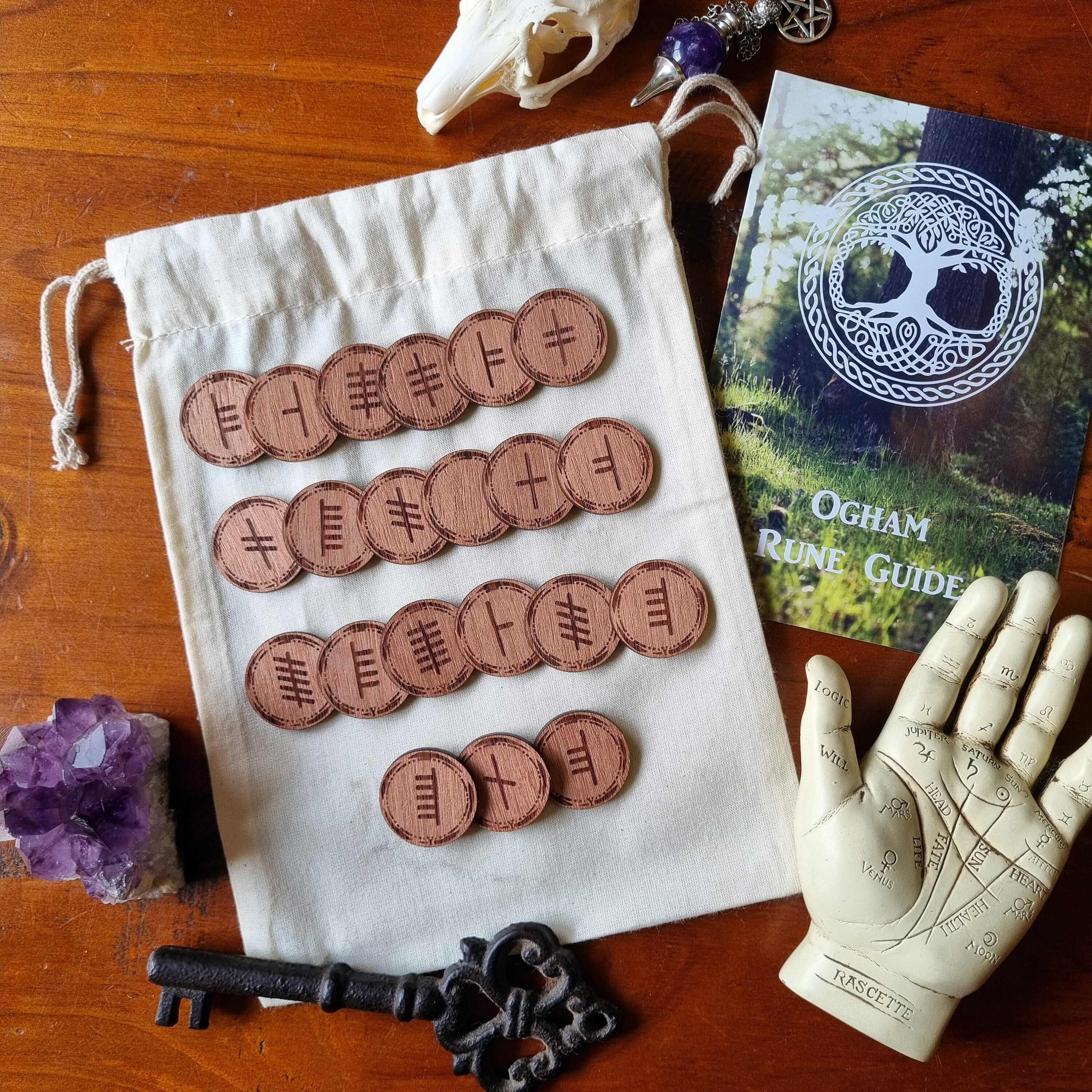 Runic Tile Set Ogham Stave Set // Round Laser Engraved Runes // Irish Celtic ...