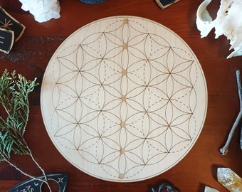 Grille de cristal graine de vie pour chakras // Grille géométrique sacrée gravée au laser