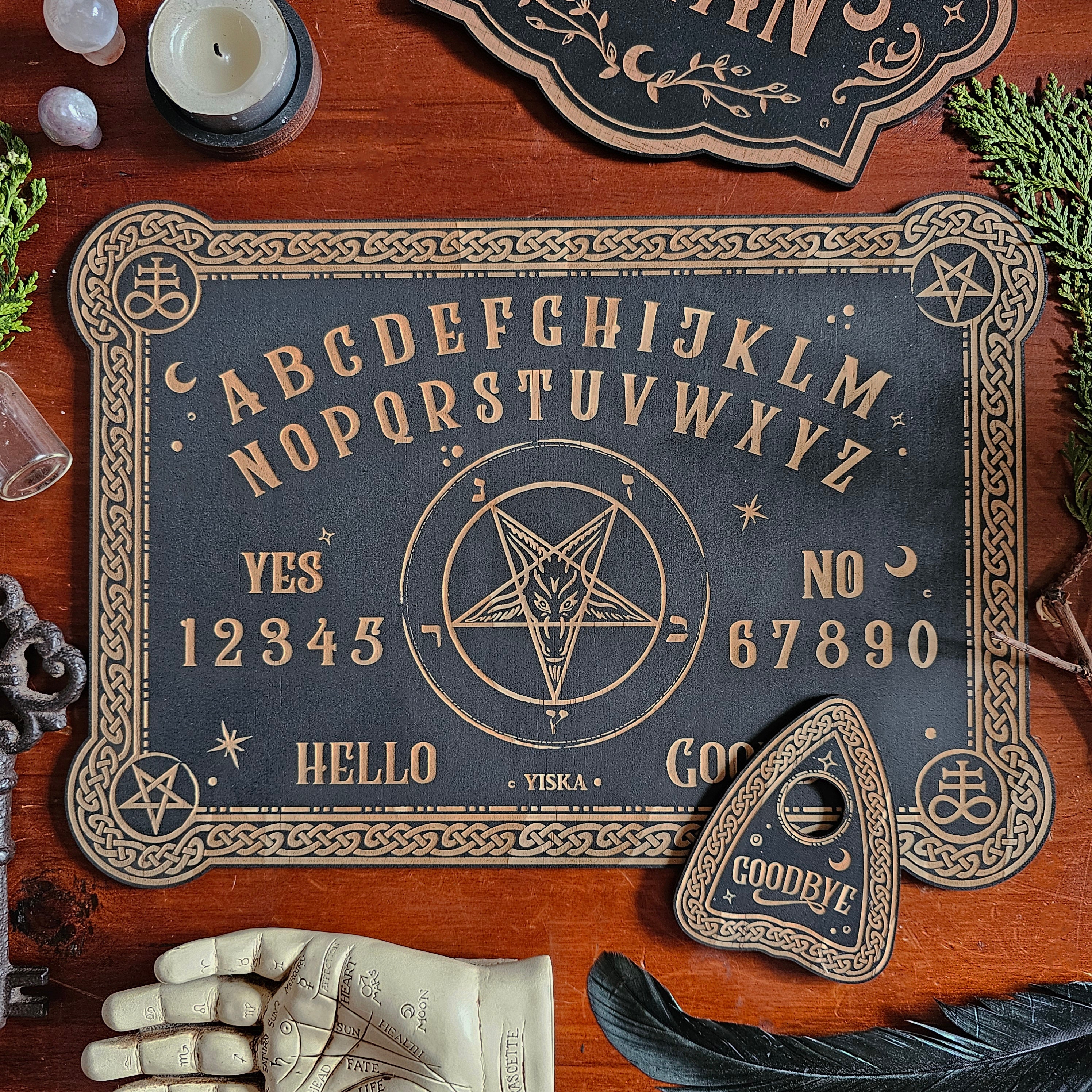 Plaque Murale Gothique Baphomet Et Sorcière – Art Fantastique En Bois – Neuf