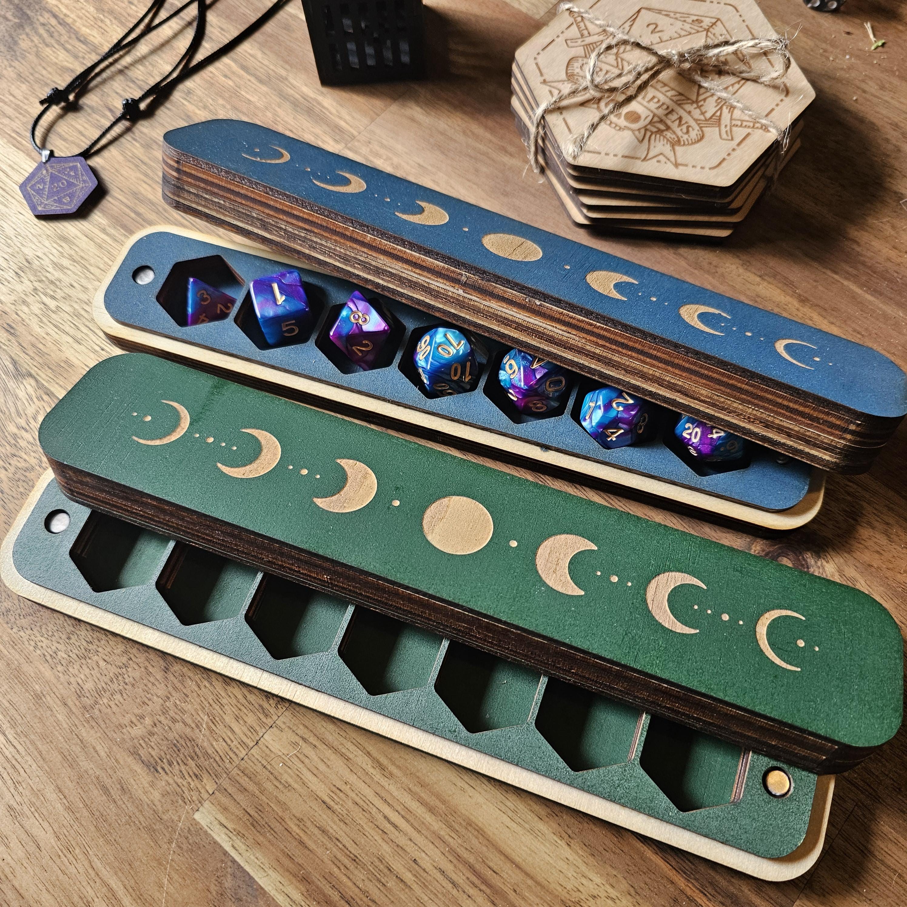 Moon Phase Dice Box // Engraved Magnetic Dice Holder - Etsy
