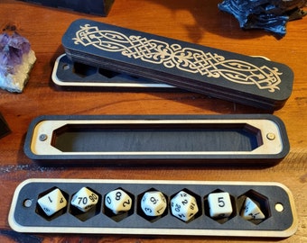 Dice Box Long Design // Moon Phase Celtic Knot Magnetic Dice Container