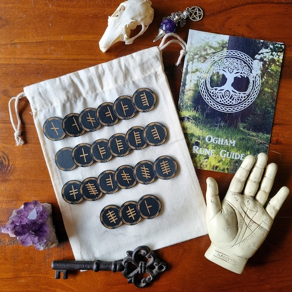 Ogham Stave Set // Round Laser Engraved Runes // Irish Celtic Divination Tile Set