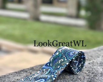 Green Paisley Tie Boyfriend Gift Men's Gift Anniversary Gift for Men Husband Gift Wedding Gift For Him Groomsmen Gift for Friend Gift Ideas