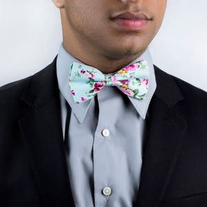 Men's Coral Blue Floral Bow Tie,Boyfriend Gift, Gift for Men, Prom Bow Tie, Classic Bow Tie, Wedding Bow Tie, Bow Tie For Him, Groomsmen image 1