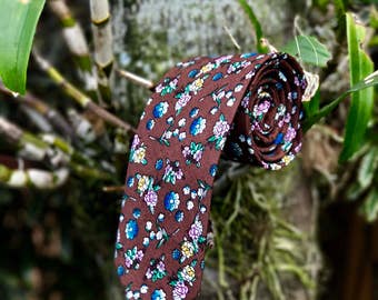 Brown Floral Tie Boyfriend Gift Men's Gift Anniversary Gift for Men Husband Gift Wedding Gift For Him Groomsmen Gift for Friend Gift Ideas