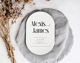 Oval Printed Wedding Invitation, Wedding Stationery, Minimalist. Details card. Rsvp Personalised, Printed & Ready for you to send.