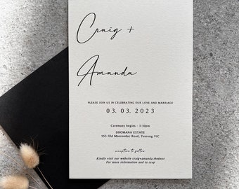 Printed Wedding Invitation, Wedding Stationery, Minimalist. Customised to suit. Personalised, Printed & Ready for you to send.