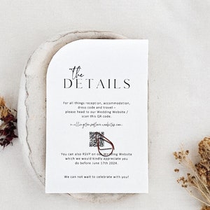 Half Arch Printed Wedding Invitation, Wedding Stationery, Minimalist. Details card. Rsvp Personalised, Printed & Ready for you to send. image 3