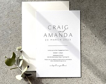 Printed Engagement Invitation, Engaged. Stationery, Minimalist. Customised to suit. Personalised, Printed & Ready for you to send.