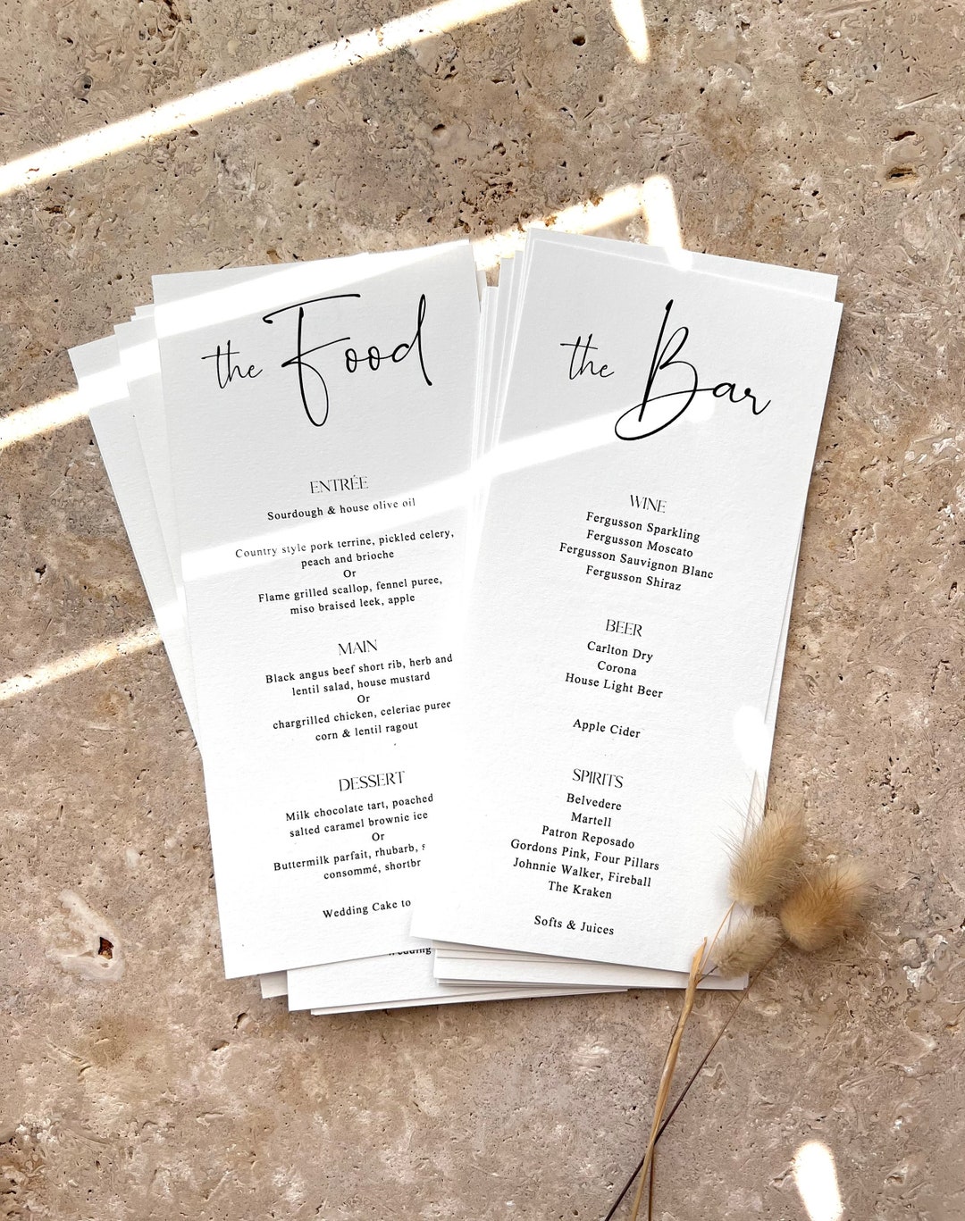 DOUBLE SIDED MENU. Printed Personalised Menu for Your Wedding or Event ...