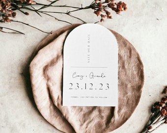 Arch Printed save the date Invitation, Wedding Stationery, Minimalist. Engaged. Personalised, Printed & Ready for you to send.