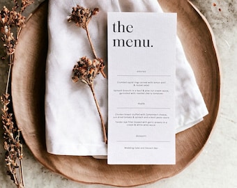 Printed Menu, Table Decor, Placecards, Wedding Stationery, Minimalist. Customised. Printed & Ready to use on the day. Day of Stationery