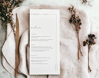 Printed Menu, Table Decor, Placecards, Wedding Stationery, Minimalist. Day of Stationery. Printed & Ready to use on the day. Wedding menu