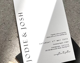 Printed Wedding Invitation, Wedding Stationery, Minimalist. Customised to suit. Personalised, Printed & Ready for you to send.