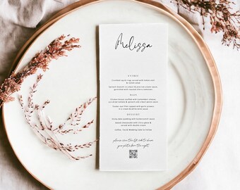 Printed Menu, QR code, Tabe Decor, Placecards, Wedding menu, Minimalist. Customised. Printed & Ready to use on the day. Day of Stationery