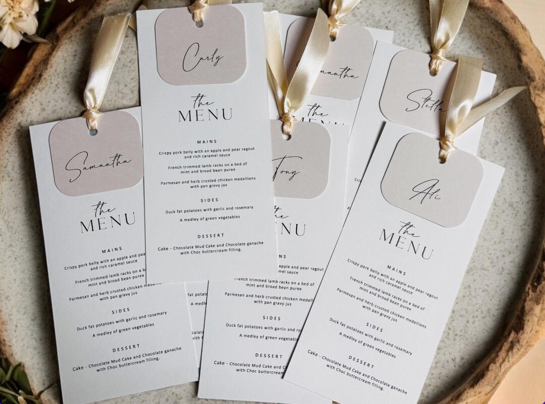 Printed Wedding Menu & Place Card Set: Minimalist Table Decor - Etsy