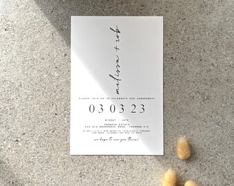 Printed Engagement Invitation, Engaged. Stationery, Minimalist. Customised to suit. Personalised, Printed & Ready for you to send.