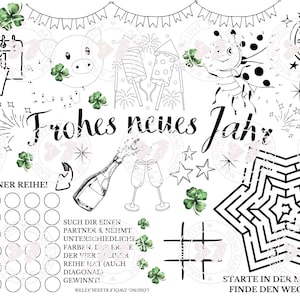 New Year&#39;s Eve placemat to print for children | Coloring page puzzle template to download New Year&#39;s Eve