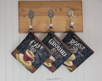 Quilted Fabric Potholders, Handmade Cotton Coffee Theme