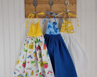 Hanging Kitchen Towel with Ties, 100% Cotton Fabric Top