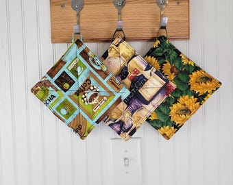 Handmade Cotton Quilted Potholder: 8x8 inch Fabric Hot Pad