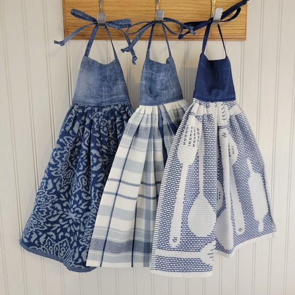 Kitchen hanging towel Kitchen towel Hanging towel with ties Kitchen towels Towels Blue kitchen towel Blue decor